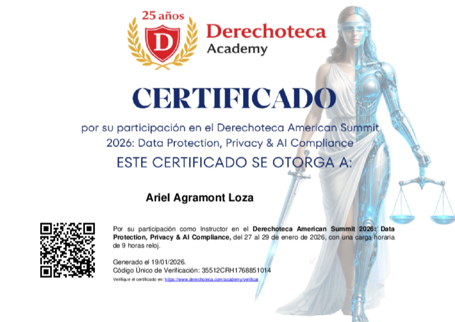 Certificado modelo con verificación QR