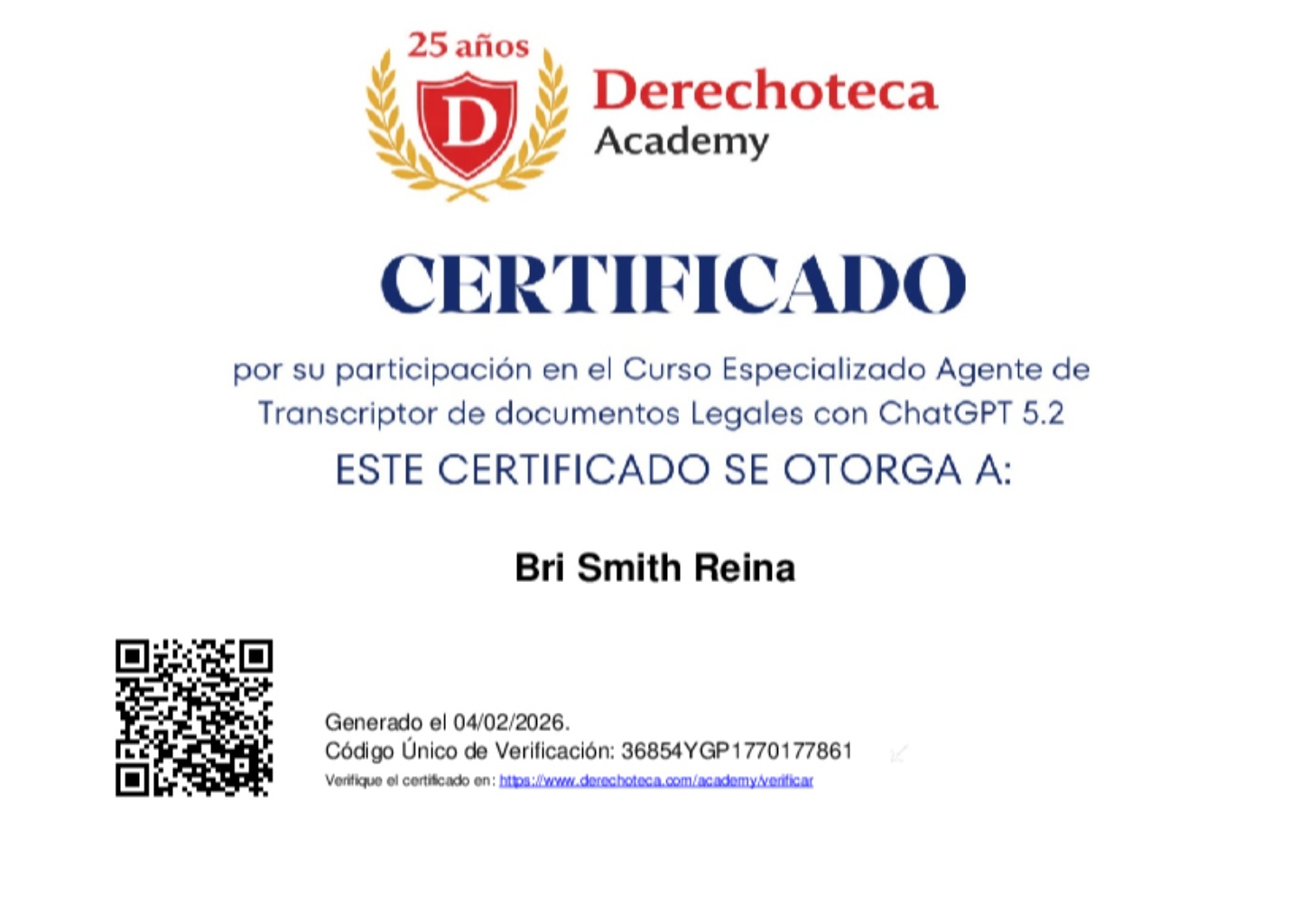 Certificado modelo