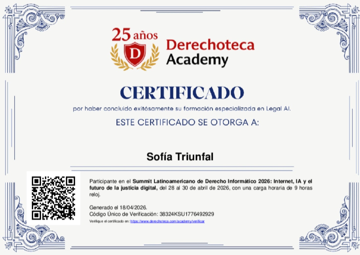 Certificado del Evento
